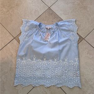 Philosophy Sky Blue and White Lace Blouse